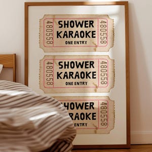 Shower Karaoke Ticket Print Bathroom Retro Black Cream Aesthetic Shower Singing Funny Wall Art Vintage Trendy Home Decor Digital Download