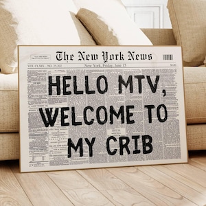 Welcome To My Crib タイポグラフィプリント、レトロな新聞プリント、トレンディなウォールアート、ブラッククォートウォールアート、バーカートの装飾、アパートメントプリントデジタル