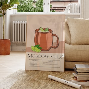 MOSCOW MULE  Cocktail Print| Trendy Modern Kitchen Wall Art| Alcohol Wall Art| Bart Cart Accessory| Digital Download| Drinks Poster