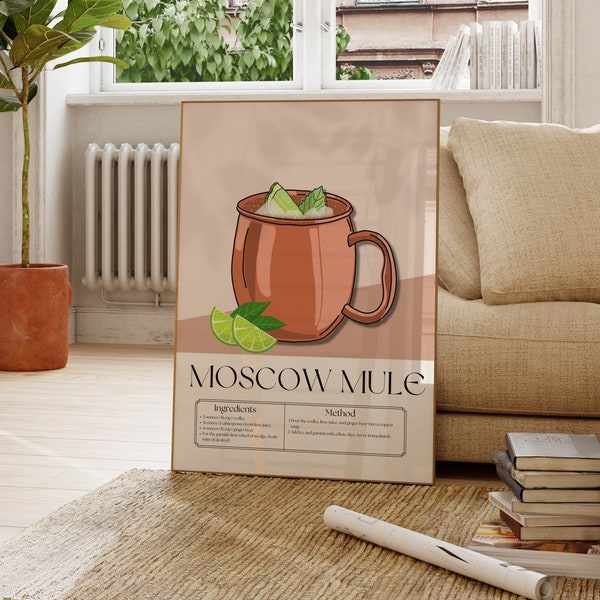 MOSCOW MULE  Cocktail Print| Trendy Modern Kitchen Wall Art| Alcohol Wall Art| Bart Cart Accessory| Digital Download| Drinks Poster