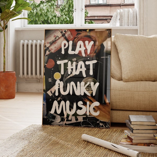 Play That Funky Music Print Retro Style Wall Art Kitchen Print Trendy Black Poster Music Wall Art Bar Cart Prints Trippy Wall Art Digital