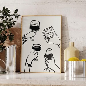 Cheers Drinks Wall Art, Trendy Kitchen Poster, Minimalist Drinks Print, Bar Cart Print, Retro Kitchen Print,   Kitchen Decor, Digital