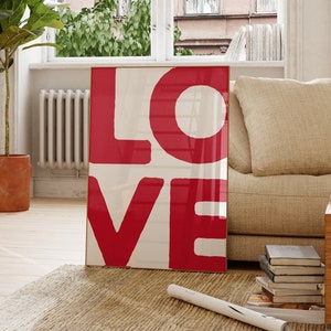 LIEFDE rode trendy muur kunst esthetische kunst print preppy print funky rode muur decor slaapkamer slaapzaal poster bar kar kunst typografie digitale print