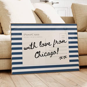 Chicago Wall Art Trending Wandkunst Postkartendruck Retro Chicago Postkartendruck Blau weiß gestreifter Druck Horizontal über dem Bett Kunst Digital