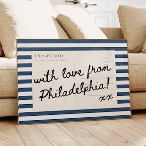 Philadelphia Wall Art Trending Wandkunst Postkartendruck Retro Philly Postkartendruck Blau weiß gestreifter Druck Horizontales Bild über dem Bett Kunst