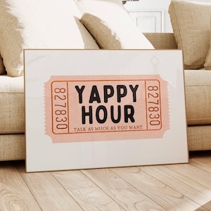 Yappy Hour Print Happy Hour Bar Cart Decor Retro Ticket Stub Print Trendy Cocktail Print Printable Party Drink Sign Instant Digital Download