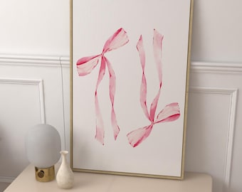 Balletcore Wall Art-Coquette Room Decor-Pink Bow Print-Light Pink Wall Art-Pastel Blush Art Print- Trendy Printable