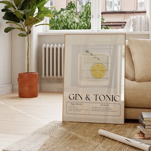 GIN&TONIC Cocktail Print| Trendy Modern Kitchen Wall Art| Alcohol Wall Art| Bart Cart Accessory| Digital Download| Drinking Poster