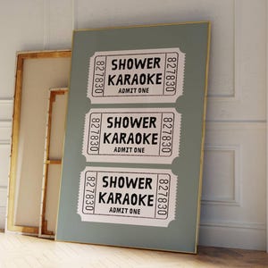Shower Karaoke Ticket Print Bathroom Retro Sage Green Aesthetic Shower Singing Funny Wall Art Vintage Trendy Home Decor Digital Download