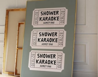 Shower Karaoke Ticket Print Bathroom Retro Sage Green Aesthetic Shower Singing Funny Wall Art Vintage Trendy Home Decor Digital Download