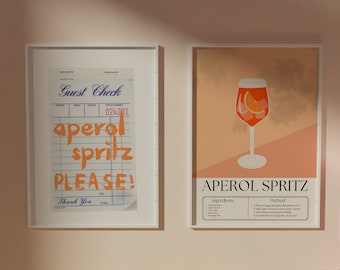 Aperol Spritz + GUEST CHECK Printable| Aperol Spritz Print| Guest Check Poster|Dorm Decor|Trendy Art Print|Bar Cart Wall Art|Cocktail Print