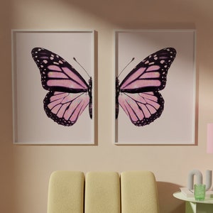Pink Preppy Split Butterfly Print, Girly Bedroom Poster, Preppy Pink Butterfly Print, Trendy Pink Print, Aesthetic Wall Art, Preppy Print