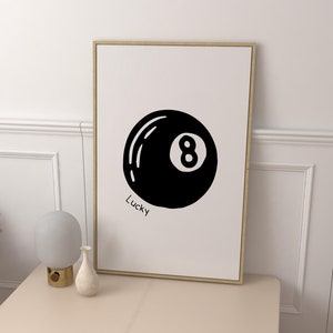 Lucky 8 Ball Wall Art - Vintage Pool Ball Print Black Pool Ball Poster Retro Bedroom Trendy Digital Art Prints Printable Poster
