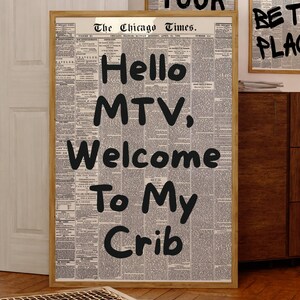 Welcome To My Crib タイポグラフィプリント、レトロな新聞プリント、トレンディなウォールアート、ブラッククォートウォールアート、バーカートの装飾、アパートメントプリントデジタル