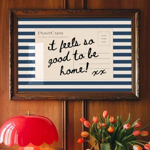 It Feels So Good To Be Home Vintage Postkartendruck Girly Uni Wohnheim Dekor Retro Wohnung Postkarten Print Blau weiß gestreift Printable