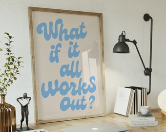 WHAT IF Funky Trendy Wall Art-Aesthetic Print-Preppy Blue Print-Trippy Wall Art-Girly Room Decor-Motivational Wall Art- Bedroom Printable