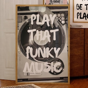Play That Funky Music-print, retrostijl muurkunst, trendy zwarte poster, muziek muurkunst, barwagen decor, esthetische muurkunst appartement