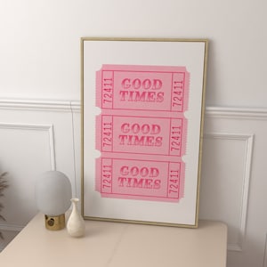 BOLETO DE BUENOS TIEMPOS Arte de pared imprimible de moda Impresión de arte estético Arte de carrito de bar Arte de pared de estilo retro de moda Decoración de habitación femenina Impresión rosa preppy