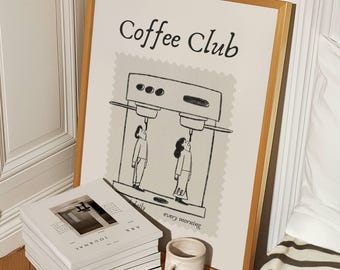 Coffee Club Wall Art, Retro Coffee Poster, Coffee Cart Print, Coffee Station Decor, Coffee Lover Art, Coffee Bar Print Art, Coffee Printable