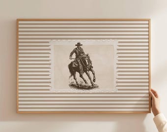 Vintage Striped Rodeo Print Western Bedroom Print Cowboy Wall Art Rustic Mid Century Modern Decor Retro Horse Print Digital Download