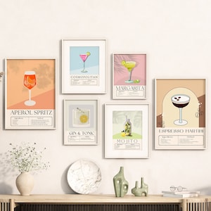 Cocktail Print Set of 6 -espresso martini| Colorful Bar Cart Gallery Wall Set| DIGITAL| Alcohol Prints| Bar Printable Art| Drinks Wall Decor