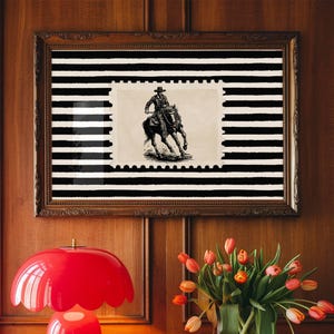 Vintage Striped Rodeo Print Western Bedroom Poster Cowboy Wall Art Rustic Mid West Mid Century Modern Decor Retro Horse Aesthetic Print Gift