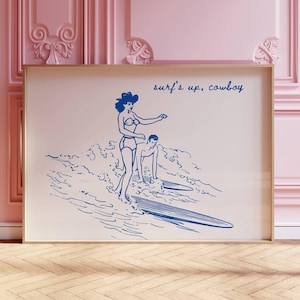 Vintage Western Wall Art Surfing Poster Vintage Cowboy Art Aesthetic Room Decor Retro Western Print Digital Download Coastal Cowgirl Print