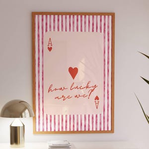 Impression tendance As de coeur, affiche de la chance, art mural rose rétro, impression quelle chance avons-nous, affiche de cartes à jouer, décoration de chambre preppy, numérique
