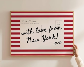 With love from New York Retro Postcard Print -  New York Wall Art Red&White Striped Trending Wall Art Landscape Print NYC Poster Digital