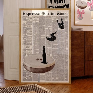 Impresión de espresso martini, decoración de carrito de bar, póster de cóctel, letrero de bebida de cóctel, arte de pared moderno, impresión de periódico retro, impresión de cocina moderna, impresión digital
