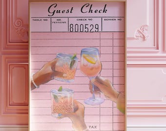 Guest Check Print, Cocktail Print, Cheers Cocktail Poster, Trendy Kitchen Wall Art, Alcohol Poster, Bar Cart Print, Cheers Print, Digital