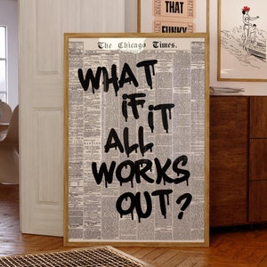 A co jeśli wszystko się uda? Wydrukuj Funky Trendy Wall Art Estetyczna Wall Art Retro Gazeta Wydrukuj Fajny Typografia Plakat Dopamina Dekoracja Cyfrowa