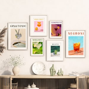 Cocktail Print Set of 6, Colorful Bar Cart Gallery Wall Set, Bar Cart Decor, Alcohol Prints, Drinks Photo Posters, Aperol Spritz Print