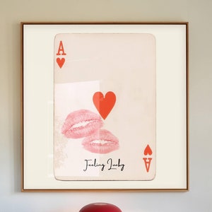 Carta da gioco Arte murale Sentirsi fortunati Stampa Arte murale alla moda Retro Bacio Labbra Poster Decorazione camera da letto dormitorio ragazze Arte murale estetica digitale