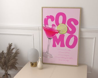 COSMOPOLITAN Cocktail Print| Trendy Modern Kitchen Wall Art| Alcohol Wall Art|Preppy Bart Cart Accessory| Digital Download|Fun Drinks Poster