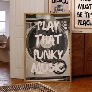 Play That Funky Music Print Retro Style Wandkunst Küche Print Trendy Black Poster Musik Wandkunst Bar Warenkorb Prints Trippy Wandkunst Digital