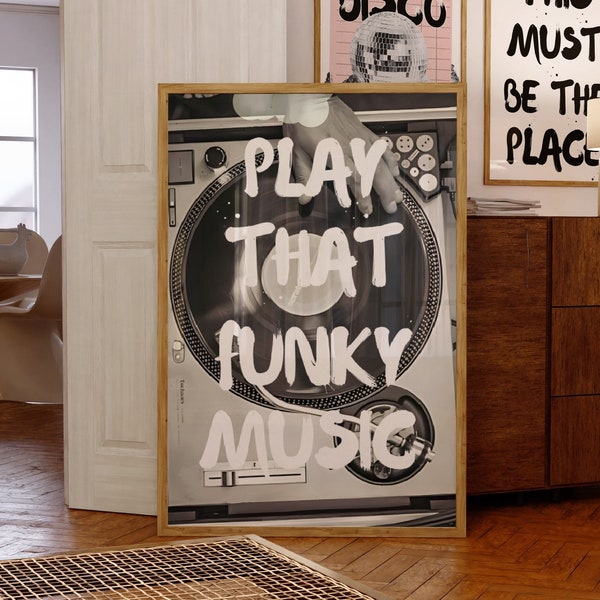 Play That Funky Music Print Retro Style Wall Art Kitchen Print Trendy Black Poster Music Wall Art Bar Cart Prints Trippy Wall Art Digital