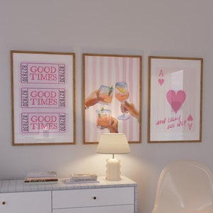 Pink Print set of 3 How Lucky Are We Print Preppy Poster College Dorm Decor Cheers Bar Cart Print Coquette Room Decor Girly Wall Art DIGITAL