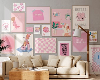 pink retro MEGA BUNDLE of 17 prints| Collage Dorm Wall Art| Trendy Funky Poster| Aesthetic Prints| Self Love Posters|Dorm Decor| Digital