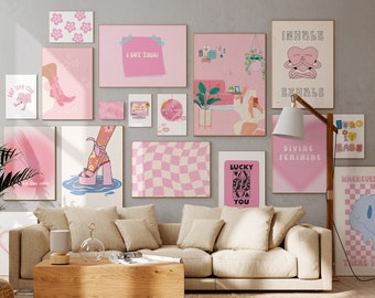 pink retro MEGA BUNDLE of 17 prints, Collage Dorm Wall Art, Trendy Funky Poster, Aesthetic Prints, Self Love Posters, Dorm Decor, Digital