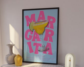 MARGARITA Cocktail Print Trendy Modern Kitchen Wall Art Alcohol Wall Art Preppy Bart Cart Print Digital Download Fun Drinks Poster