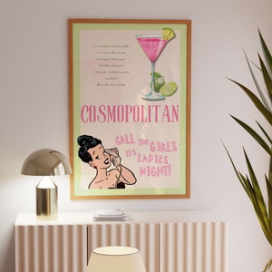 COSMOPOLITAN RETRO Cocktail Druck| Trendy Modern Kitchen Wandkunst | Alkohol Wandkunst| Bart Cart Accessoire| Digitaler Download| Trinken Poster