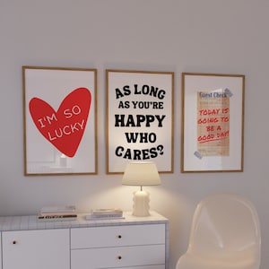 Trendy Retro Style Print set of 3 I'm so Lucky Print Self Love Quote Poster Trendy Guest Check Print Preppy Print Aesthetic DIGITAL Print