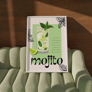 MOJITO Cocktail Druck| Trendy Modern Kitchen Wandkunst | Alkohol Wandkunst|Fun Bart Cart Accessoire| Digitaler Download| Preppy Drinks Poster