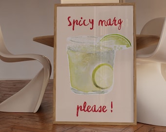 Spicy Margarita Print - Trendy Modern Kitchen Wall Art Alcohol Wall Art Bart Cart Prints Spicy Marg Print Kitchen Print Digital Download