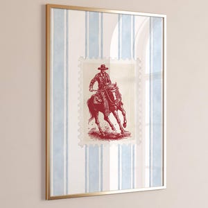 Vintage Striped Rodeo Print Western Bedroom Poster Cowboy Wall Art Rustic Mid West Mid Century Modern Decor Retro Horse Aesthetic Print Gift