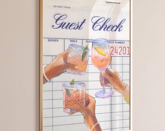 Guest Check Cocktail Print Cheers Printable Bar Cart Decor Guect Check Print Cocktail Wall Art Cute Kitchen Wall Art Retro Guest Check Print