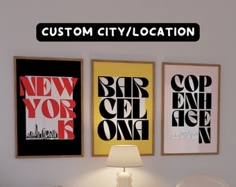 Custom CITY LOCATION Wall Art PERSONALIZED City Print Typography Poster Custom City Name Print Trendy Wall Art Digital Download