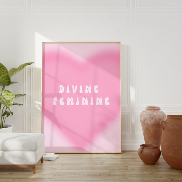 Divine Feminine Printable Wall Art| Spiritual Art Print| Pink Heart Poster| Aura Decor | Bedroom, Dorm Poster | Trendy Print