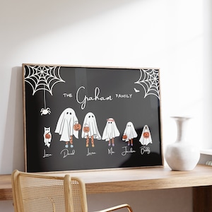 HALLOWEEN FAMILY Custom Portrait PERSONALIZED Family Print Halloween Printable Wall Art Custom Family Art with Pets Halloween Ghost Family